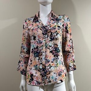 Express Size Small Portofino Shirt Floral Button-Front Blouse